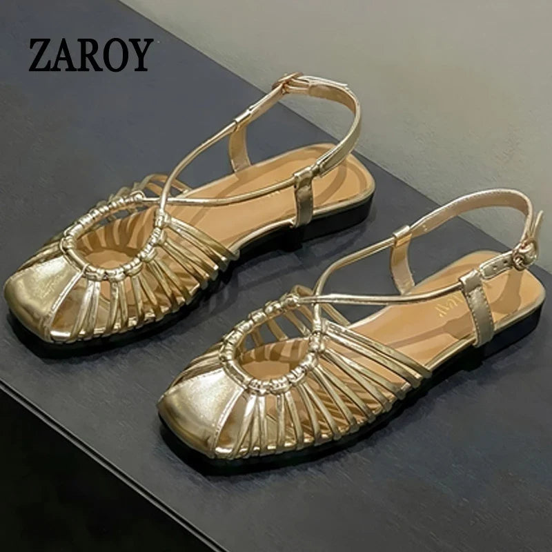 ZAROY Women Flat Sandals Summer Narrow Band Roman Shoes Casual Plus Size Brand Designer Banquet Beach Gladiator Sandalias Zapato LadyShow.Store