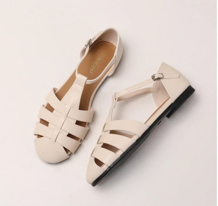 ZAROY Summer Cross Strap Flat Sandals Women Round Toe Ankle Buckle Hollow Casual Roman Sandalia Zapatos De Mujer сандали LadyShow.Store