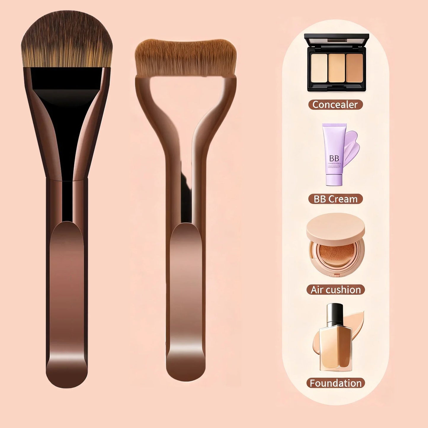 New 2Pcs Professional Foundation Makeup Brushes Soft Dense Hair for Blending Liquid, Cream Flawless Powder Makeup Beauty Tools Tri Light Beauty