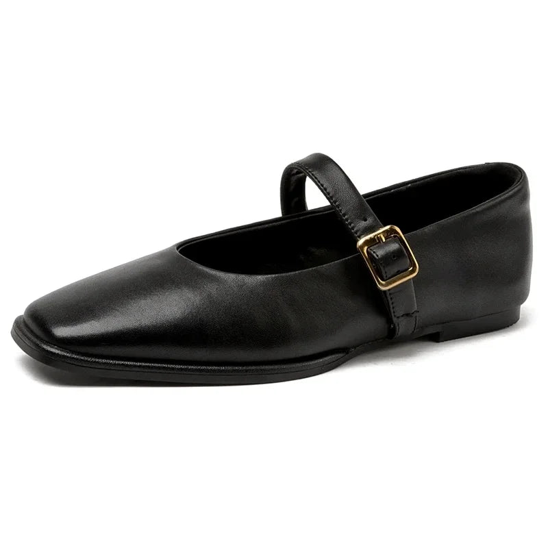 AIYUQI Mary Jane Shoes Female Genuine Leather 2026 New Snap Ballet Shoes Women Square Toe Flat Cowhide Ladies Shoes LadyShow.Store