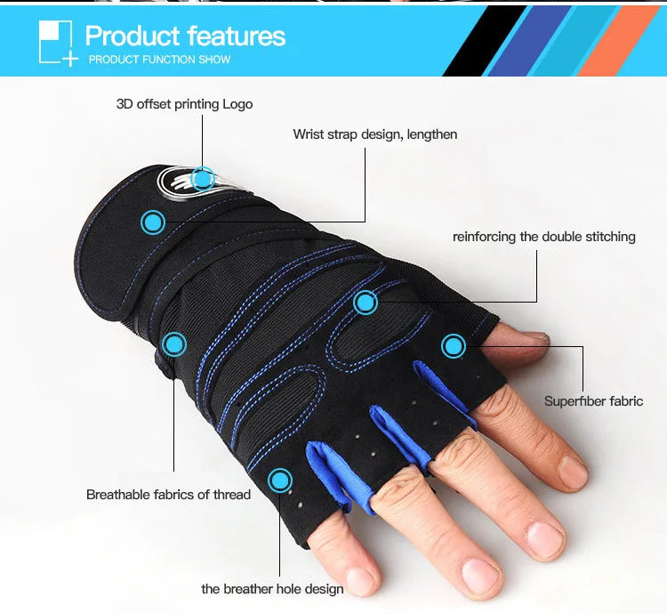 Gym Gloves for Men Women Fitness Weight Lifting Wristband Gloves Body Building Training Sports Exercise Cycling Glove Shockproof Pi-Mart