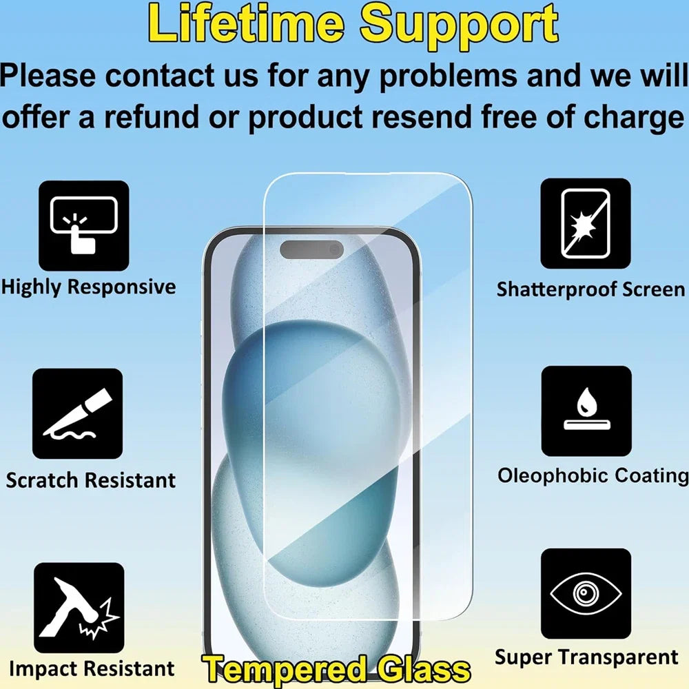 Clear Glass Film For iPhone 17 16 15 Pro Max Screen Protector For iPhone 11 12 13 14 15 Pro Tempered Glass IPhone13 Mini 16 Plus LadyShow.Store