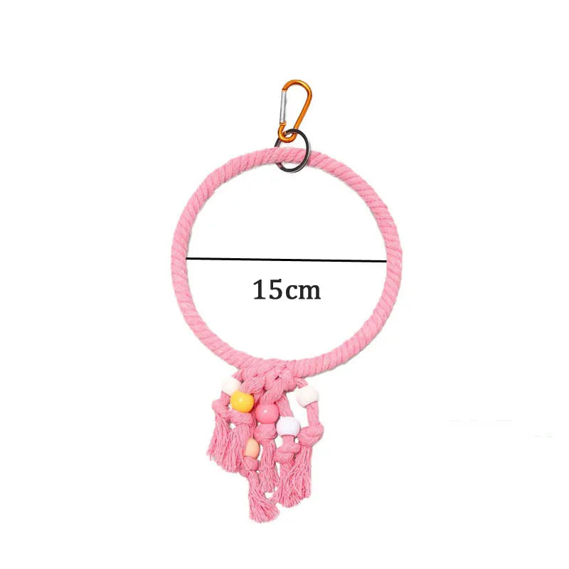 Wooden Bird Toys Small Parrot Chewing Training Toys Cotton Rope Swing Hanging Ring Bell Bird Cage Climbing Ladders Pet Supplies Pi-Mart