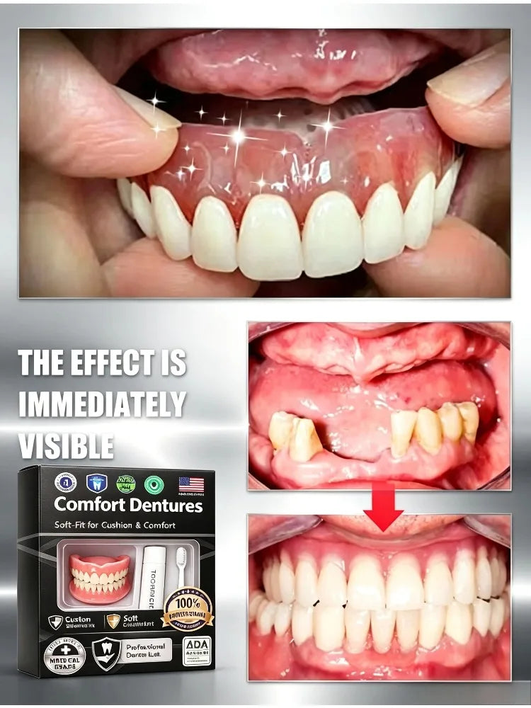 Temporary Adjustable Resin Full Dentures, Natural Bright White Smile, Easy Wear Cosmetic Dental Kit Pi-Mart