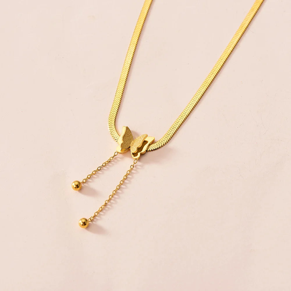 Vintage Butterfly Necklace Women Golden Stainless Steel Blade Snake Chains Aesthetic Charms Choker Women jewelry Gift To Mujer Pi-Mart