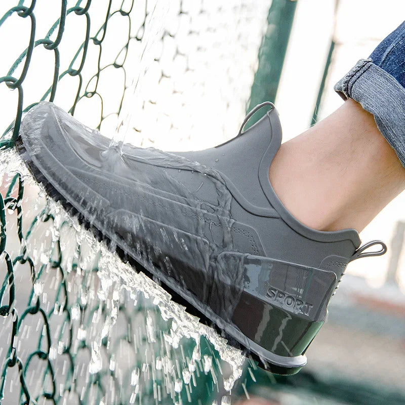 Men's Rain Boots Ankle Waterproof Shoes Men Casual Fishing Work Shoes Slip on Non-slip Rain Shoes Womens Kitchen Rubber Shoes Pi-Mart