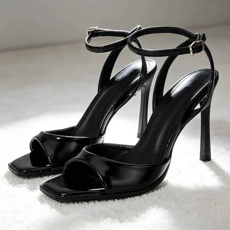 Black Sexy Heels Women Summer Elegant Party Dress Sandals Fashion Square Toe Naked Strap Designer Thin Heels Pumps Zapatos Mujer LadyShow.Store