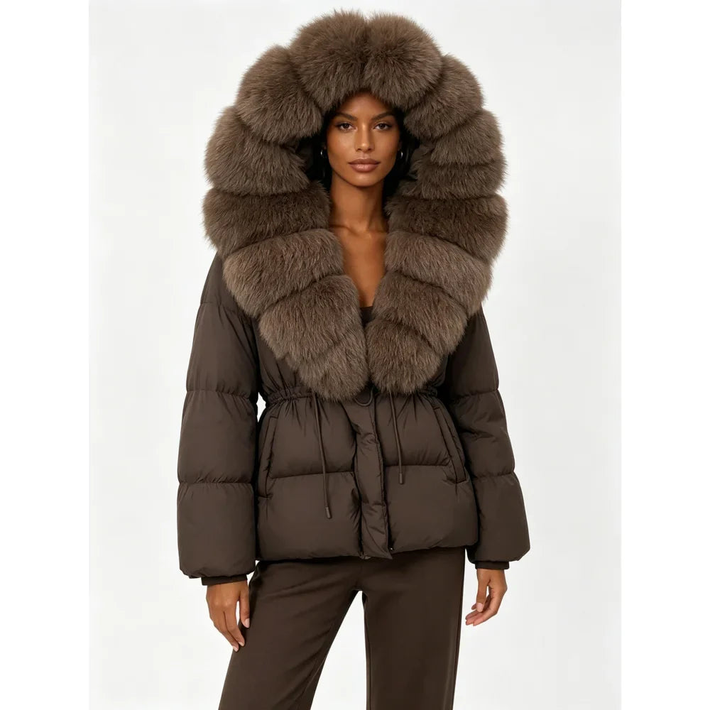 Reality Fur Jacket Real Fur Collar Duck Down Coat Female Winter Hooded Warm Fox Fur Coat Women Natural Raccoon Fur Puffer Jacket LadyShow.Store