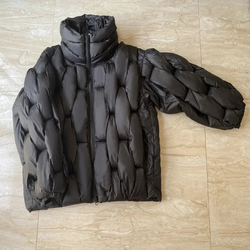 Loose Designer Winter Coat Women Down Jacket Fashion Oversized Couple Coats Weave Plaid Puffer Parkas Thicken Warm Chic Outwear LadyShow.Store