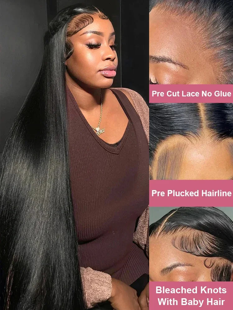 40 46 Inch 13x4 13x6 HD Transparent Bone Straight Lace Front Wigs 220 Density Brazilian Human Hair Wigs For Women LadyShow.Store