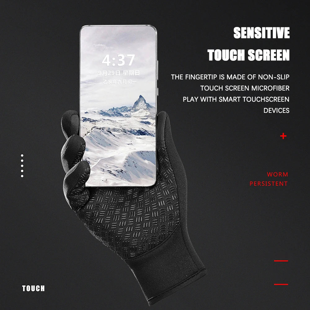 Winter Cycling Gloves Men Women Motorcycle Fleece Sport Zipper Autumn Touch Screen Warm Water-Repellent Windproof Non-slip Glove Pi-Mart