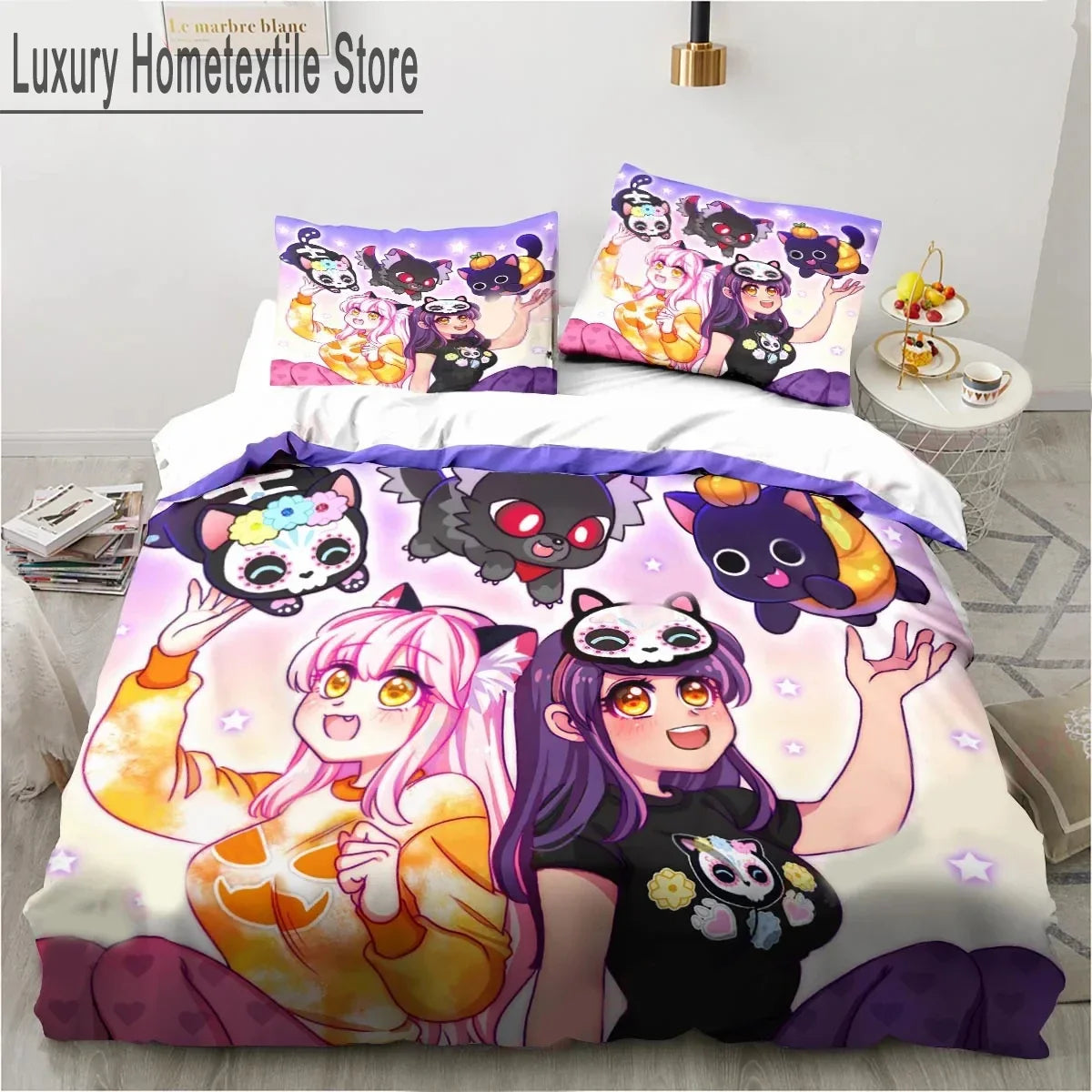 Cartoon Game Cute Aphmau with Wings Bedding Set Boys Girls Twin Queen King Size Duvet Cover Pillowcase Bed boys Adult Pi-Mart