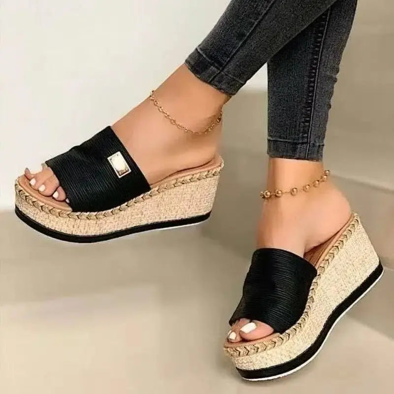 Womens High Heel Sandals Ladies Thick Bottom Casual Slippers Summer New Wedges Sandals Female Shoes Women Platform Mules Slipper LadyShow.Store