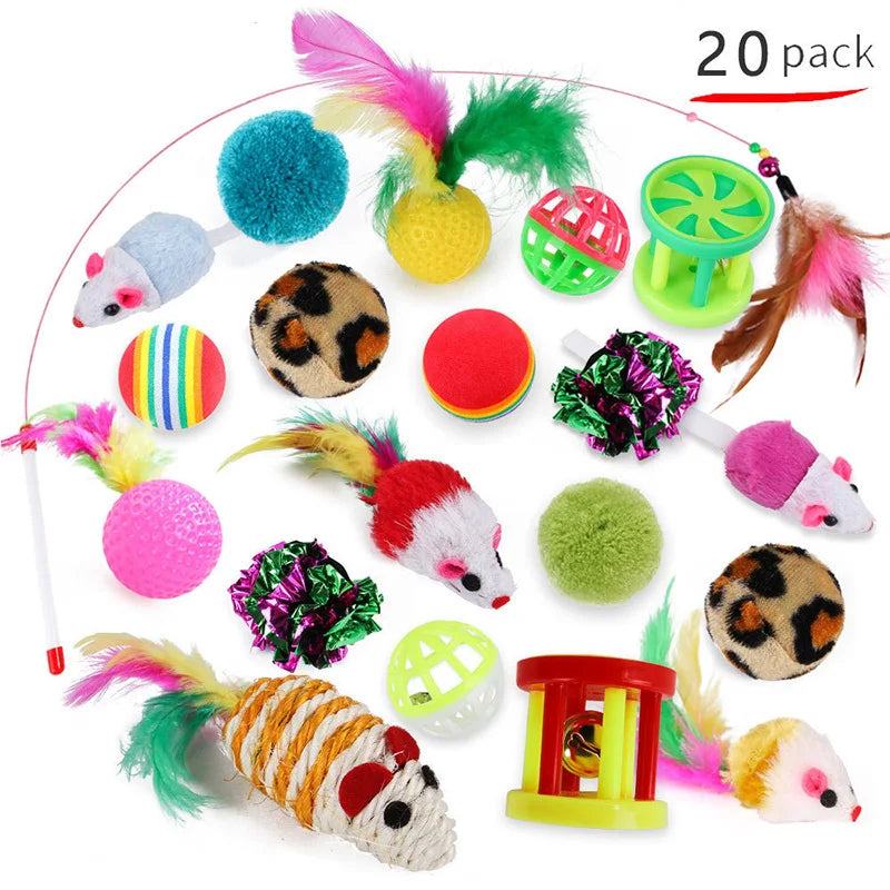 Kitten Toys Variety Pack-Pet Cat Toys Combination Set Cat Toy Funny Cat Stick Sisal Mouse Bell Ball Cat Supplies Pi-Mart