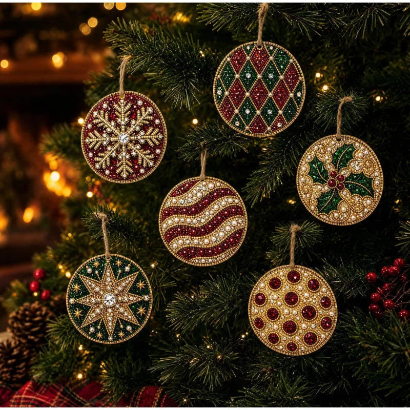 Christmas Diamond Painting Kit DIy Christmas Wooden Ornaments Xmas Snowman Reindeer Hanging Decor Relaxing Project Holiday Gifts Pi-Mart