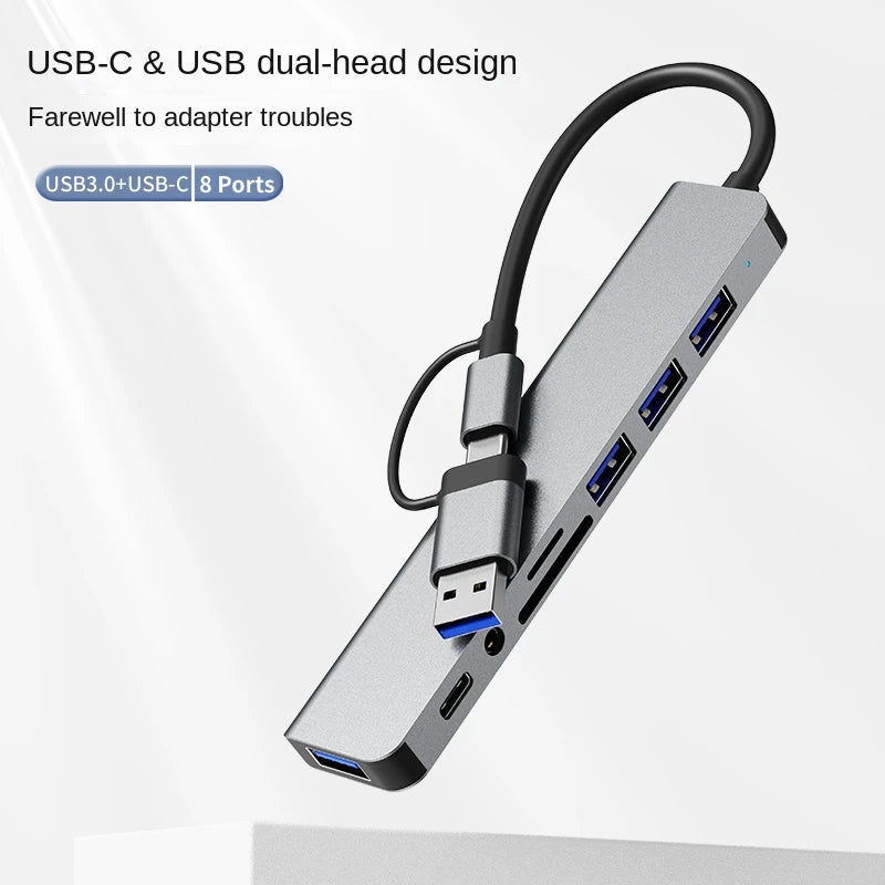 USB 3.0 Type C Adapter Docking Ststion USB 2.0 Port TF SD Card Reader Audio Output Multi-hub Splitter  for Macbook Pro Computer Pi-Mart