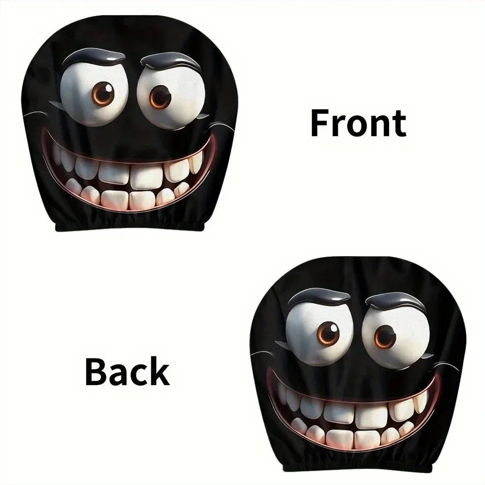2pcs Smiley Face Printed Car Pillowcase Soft Comfortable Decorative Cushion Cover Auto Seat Headrest Washable Polyester Fabric Pi-Mart