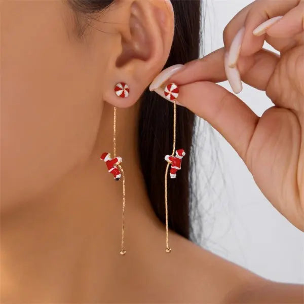 Creative Christmas Grandpa and Grandma Zircon Stud Earrings For Women White Pearl Crystal Snowman Elk Earring New Year Jewelry Pi-Mart