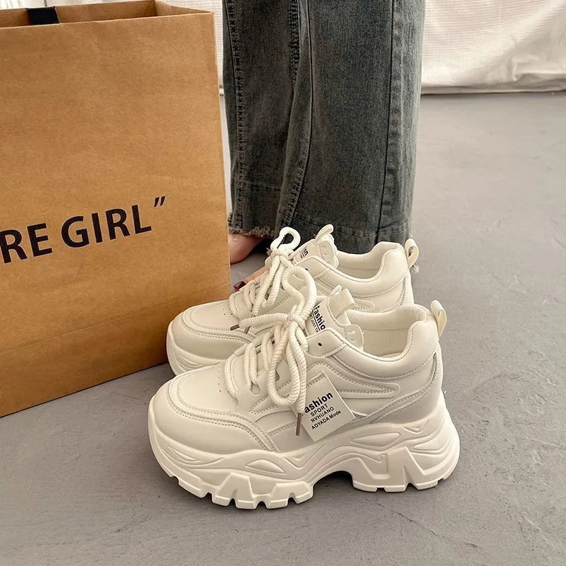 Platform Women Sneakers Autumn New Increased Wear-resistant Vulcanized Shoes Fashion Lace-up Women Casual Training Shoes Zapatos LadyShow.Store