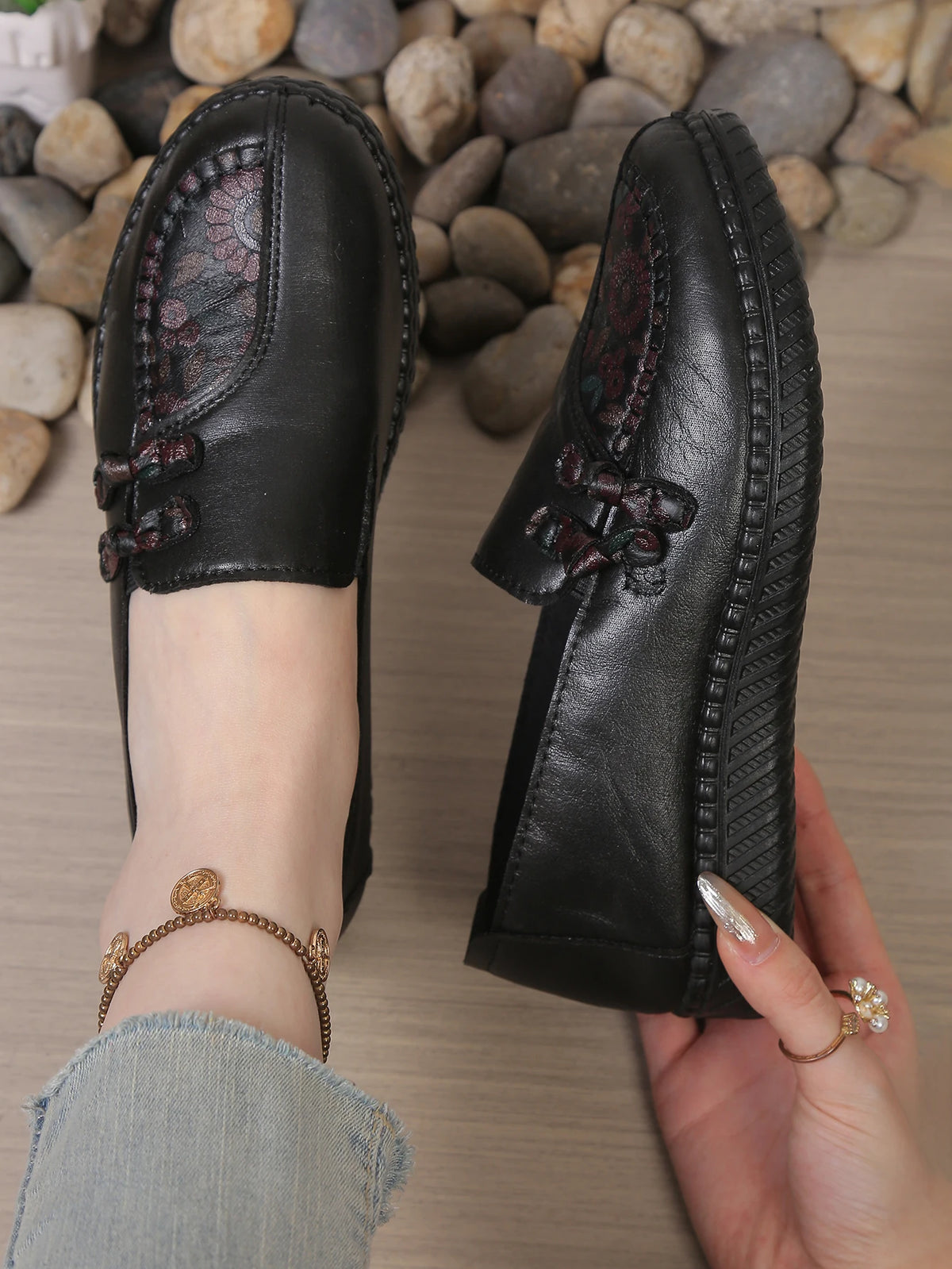 Women's Leather Flat Shoes, Spring and Autumn Women's Loafers, Single Classic Mom Shoes, Anti-Slip Comfortable and Free Shipping Pi-Mart