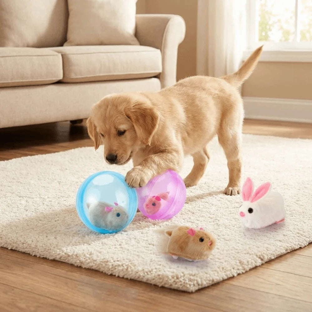 Transparent Cat Chasing Ball Built-in Plush Animal Plastic Interactive Cat Toy Realistic Rabbit Hamster Chasing Ball Pi-Mart