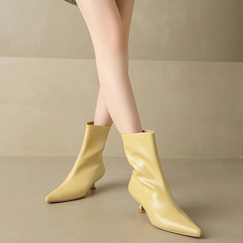 JOZHAMTA Size 34-43 Women Real Leather Ankle Boots Fashion Mid Heels Shoes For Winter Boots Pointy Office Lady Daily Dress Shoes Pi-Mart