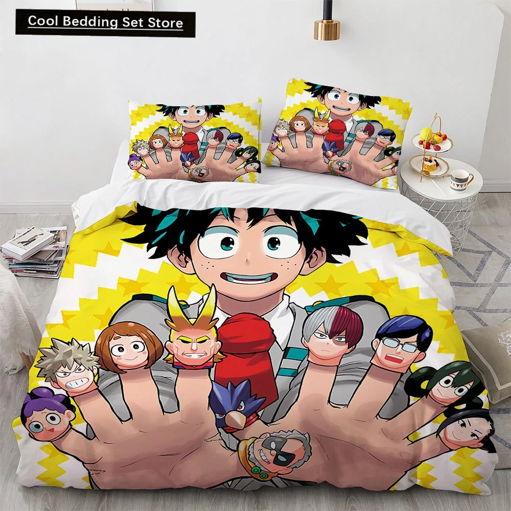 New Anime My Hero Academy Bedding Set Anime Characters Duvet Cover 3D Cartoon Polyester Quilt Cover Queen King Size Kids Boys Pi-Mart