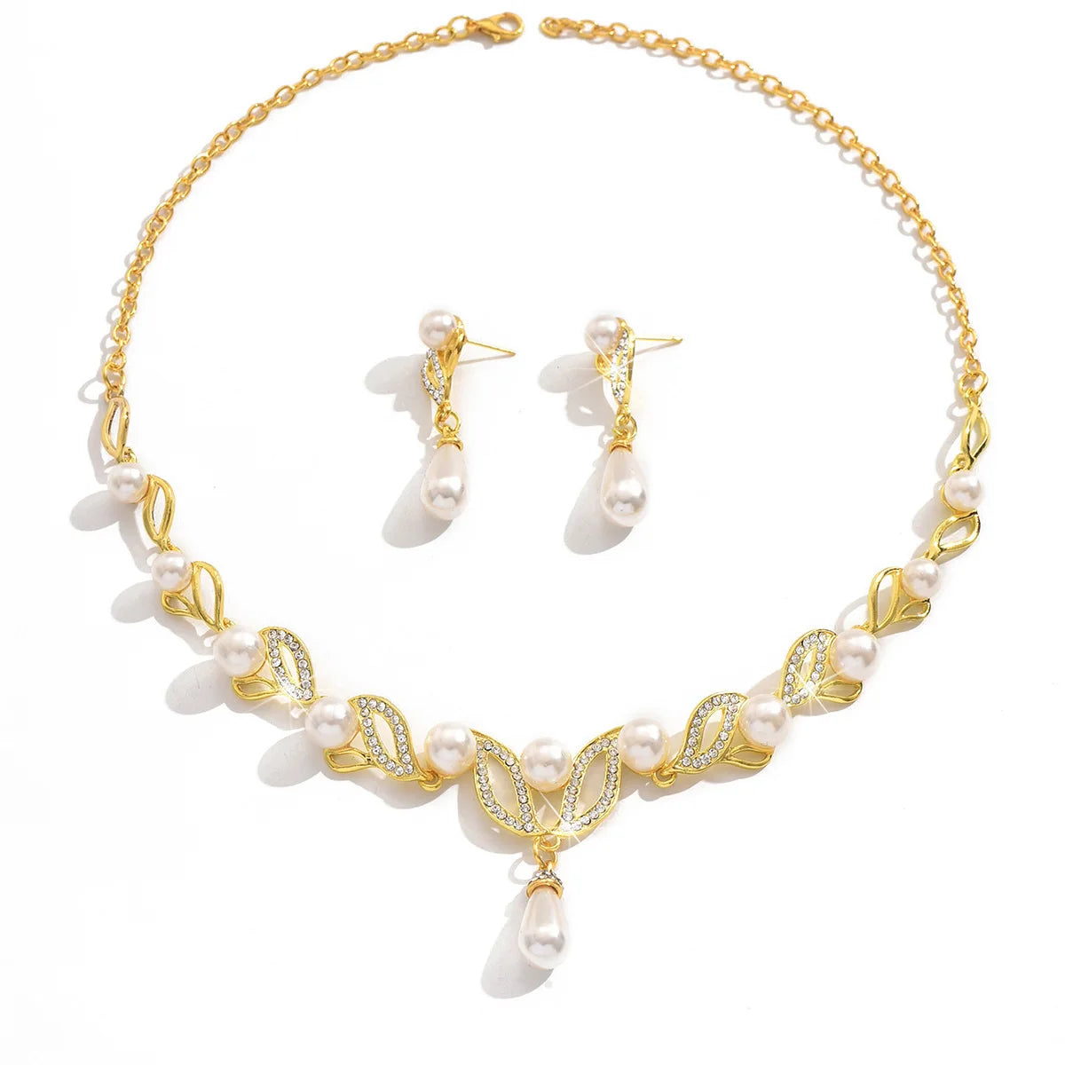 Ladies' Fashionable Design, Imitation Pearl Necklace, Earrings, Jewelry Set Suitable for Weddings, Gatherings, Holidays, Gifts Pi-Mart
