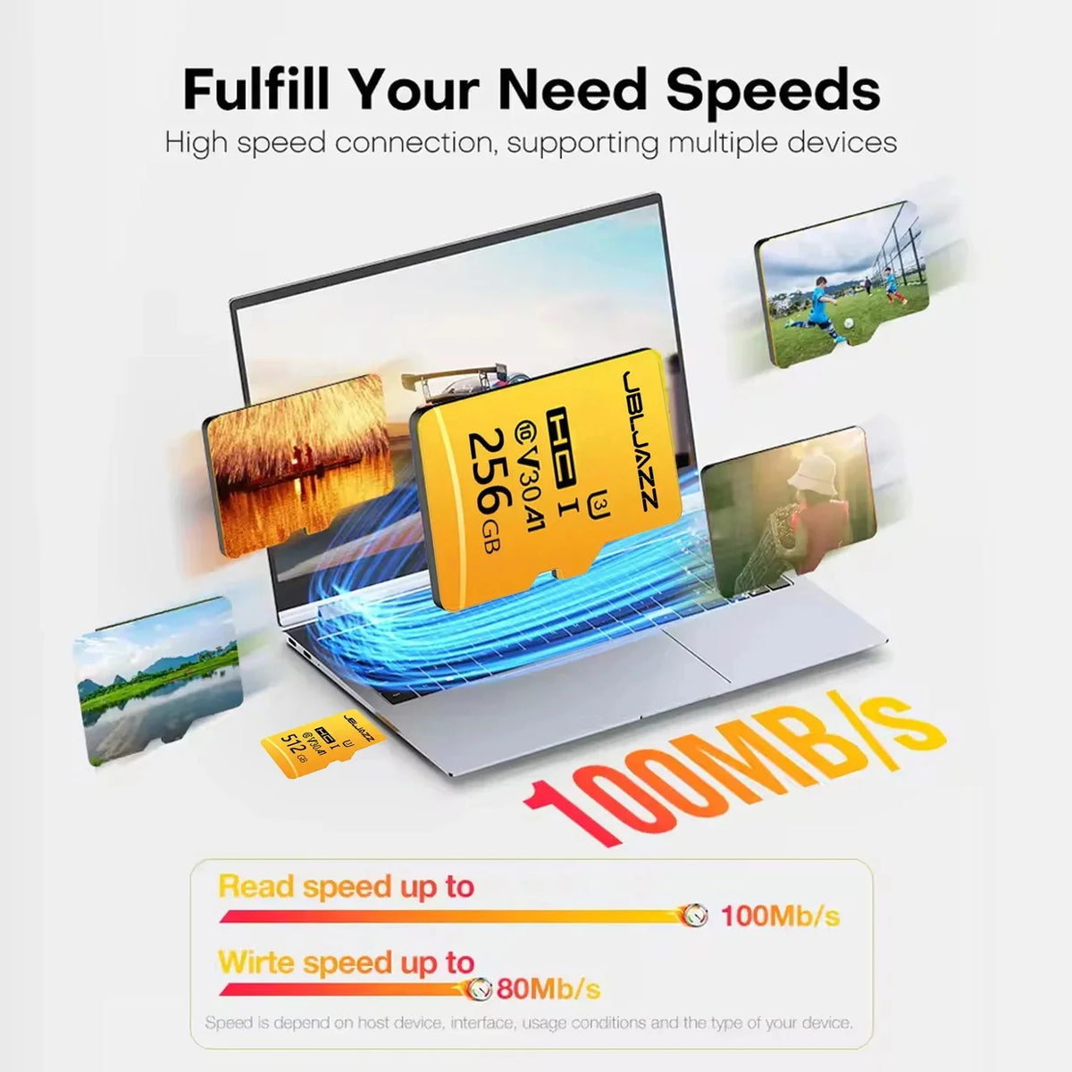 High Speed Micro TF SD Card 128GB 256GB Class 10 U3 V30 Up to 100MB/s for Camera Drone Driving Recorder Waterproof Memory Card Pi-Mart