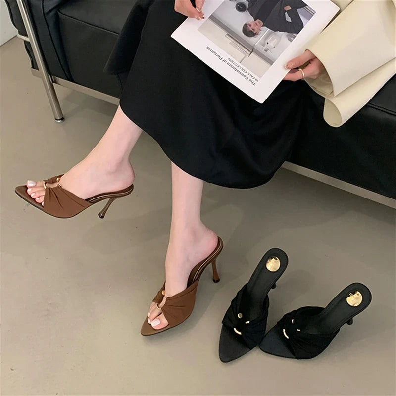 Eilyken Summer Woman Slippers Fashion Open Toe Thin High Heels Shoes Street Style Stripper Party Slides Zapatos De Mujer LadyShow.Store