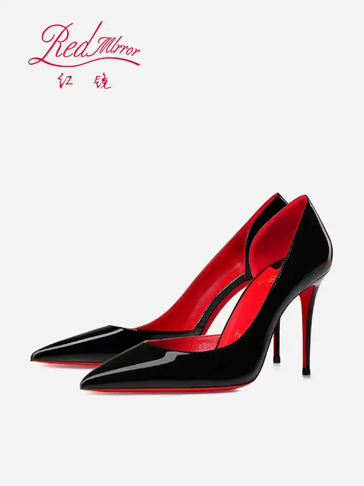 Elegant Hollow Women's High Heels 2026 Luxury Brand Black Pointed Toe Pumps Red Shiny Bottoms Sexy Fashion Ladies Shoes Women Pi-Mart