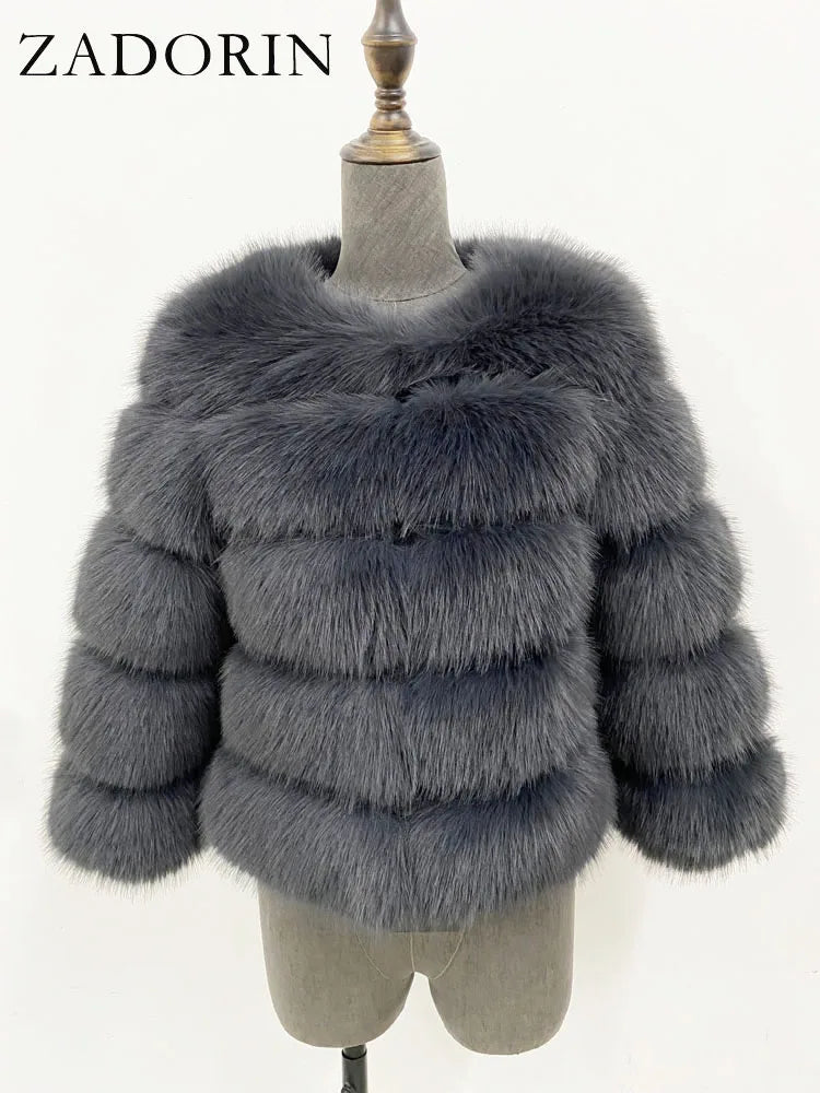 ZADORIN S-6XL Mink Coat Winter Black White Faux Fur Coat Woman Elegant Fluffy Faux Fur Jacket Top Short Fur Coats Woman Clothing LadyShow.Store