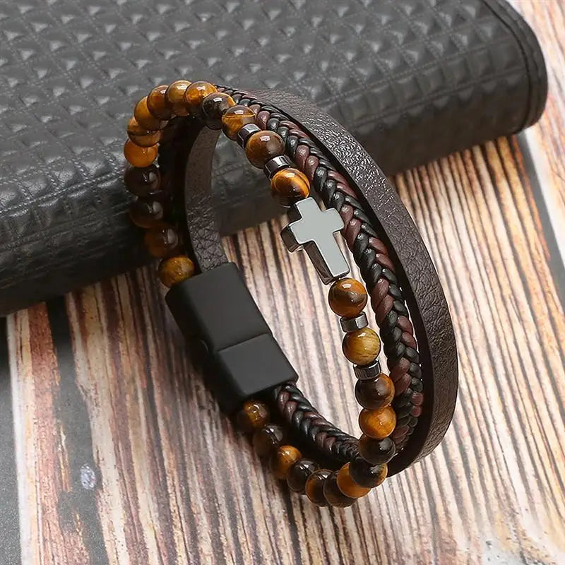 Classic Men's Leather Bracelet New Style Hand-woven Multi-layer Combination Accessory Fashion Man Jewelry Wholesale Dropshipping Pi-Mart