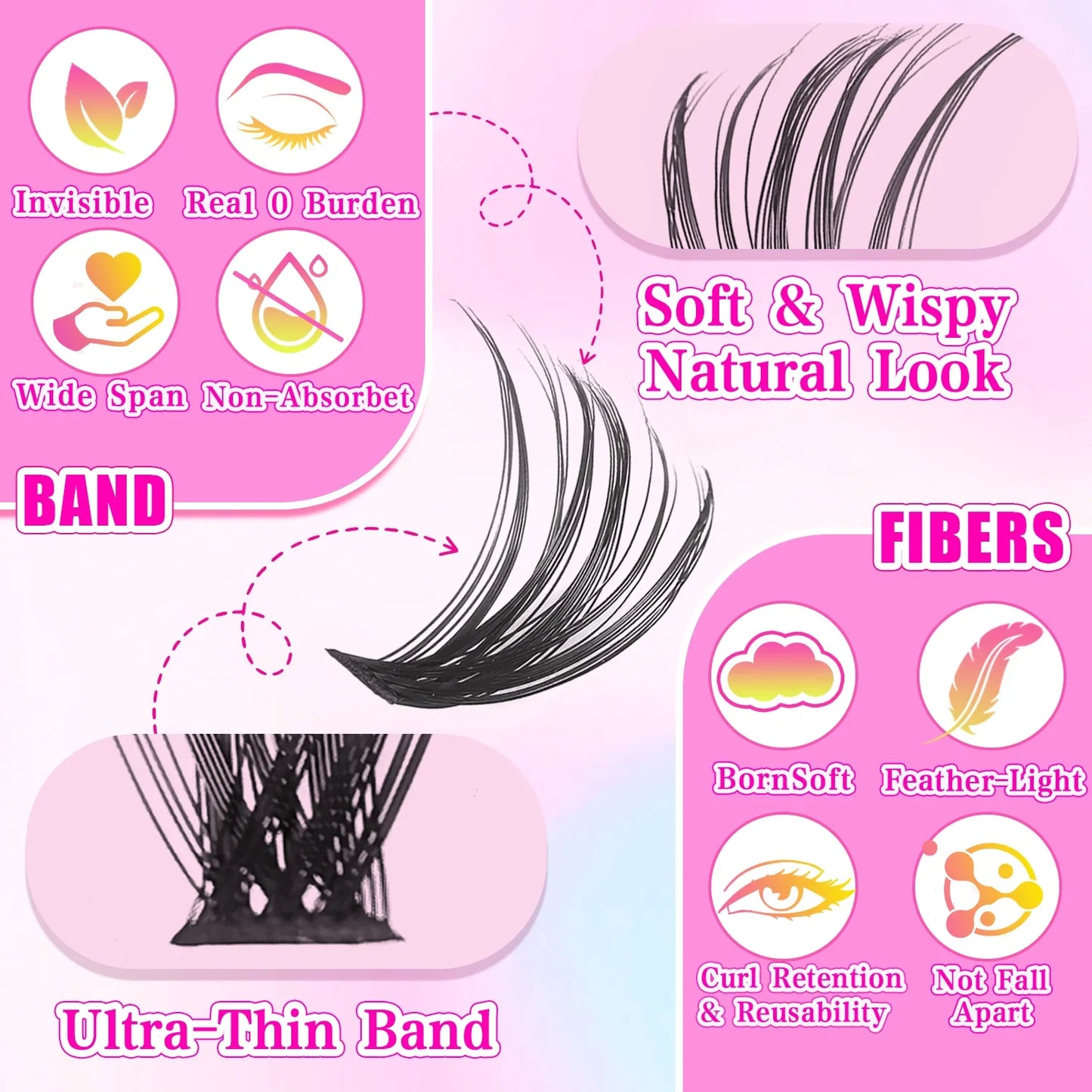 False Eyelashes Natural Wispy Individual Cluster Lashes Easy to Apply Soft & Lightweight Reusable for Daily Makeup LadyShow.Store