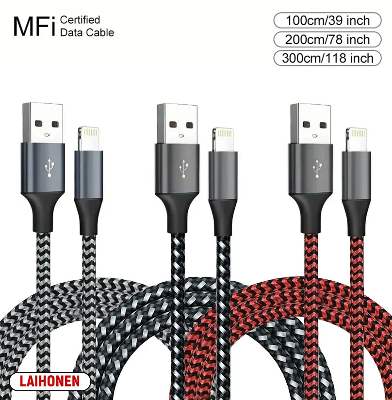 1M 2M 3M USB A To Lightning MFi Certified  Cable For iPhone 14 13 12 11 X XR Pro Max Fast Charging Cable Charger Data Wire Cord Pi-Mart