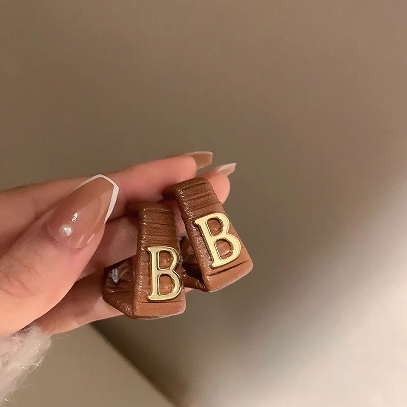28 Colors Zebra Pu Leather Square Hoop Earrings For Women Fashion Jewelry Letter Alphabet Geometric Stripe Pendientes Mujer Pi-Mart