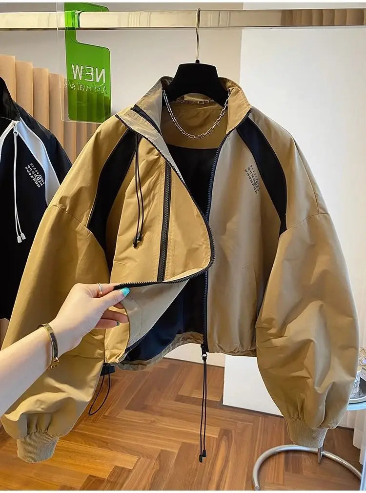 Zipper Design Niche Loose Casual Stand Collar Windbreaker Jacket Spring and Autumn Short Jacket Jacket Top Pi-Mart