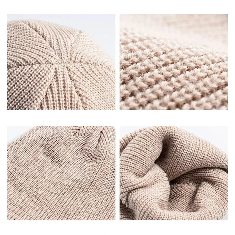 Winter Knitted Hat Warm Outdoor Sport Cold Protection Running Beanie Cap Elastic Thermal Cycling Skull Roll-up Cuffed Cap Pi-Mart