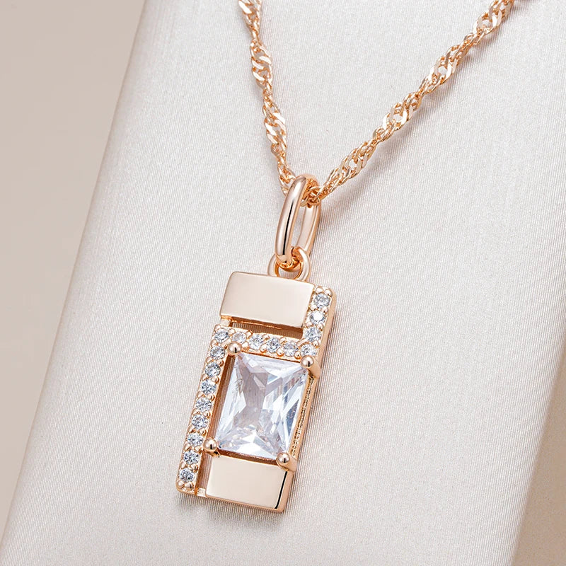 Kinel Classic Square Pendant Necklace For Women 585 Rose Gold Color With Natural Zircon Accessories Simple Pendant Daily Jewelry Pi-Mart