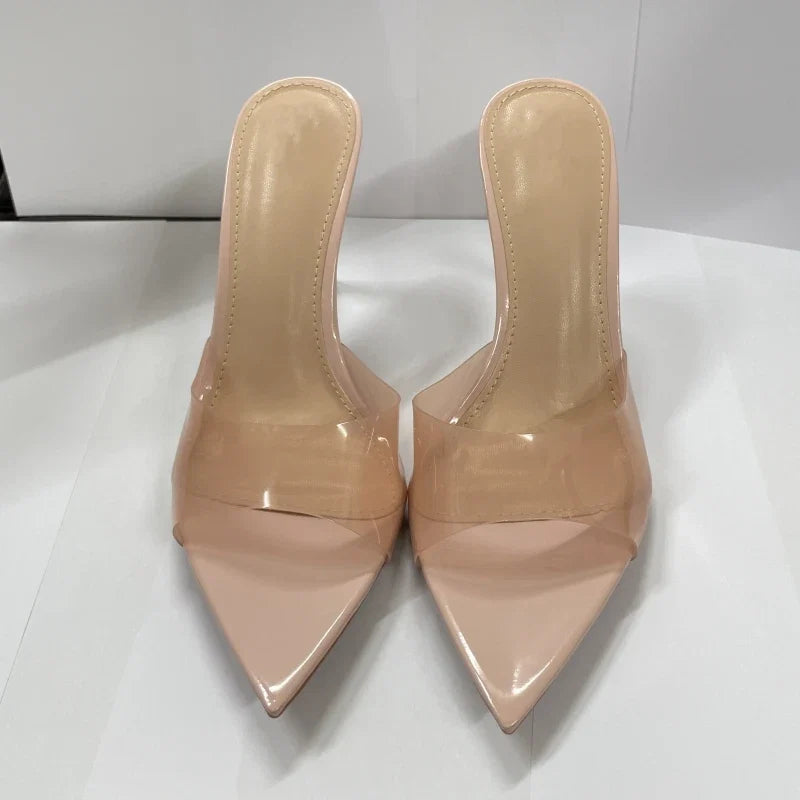 New Summer Women's High-heeled Sandals Simple Transparent High-heeled Slippers Stiletto Pointed Open-toed Slippers Mules LadyShow.Store