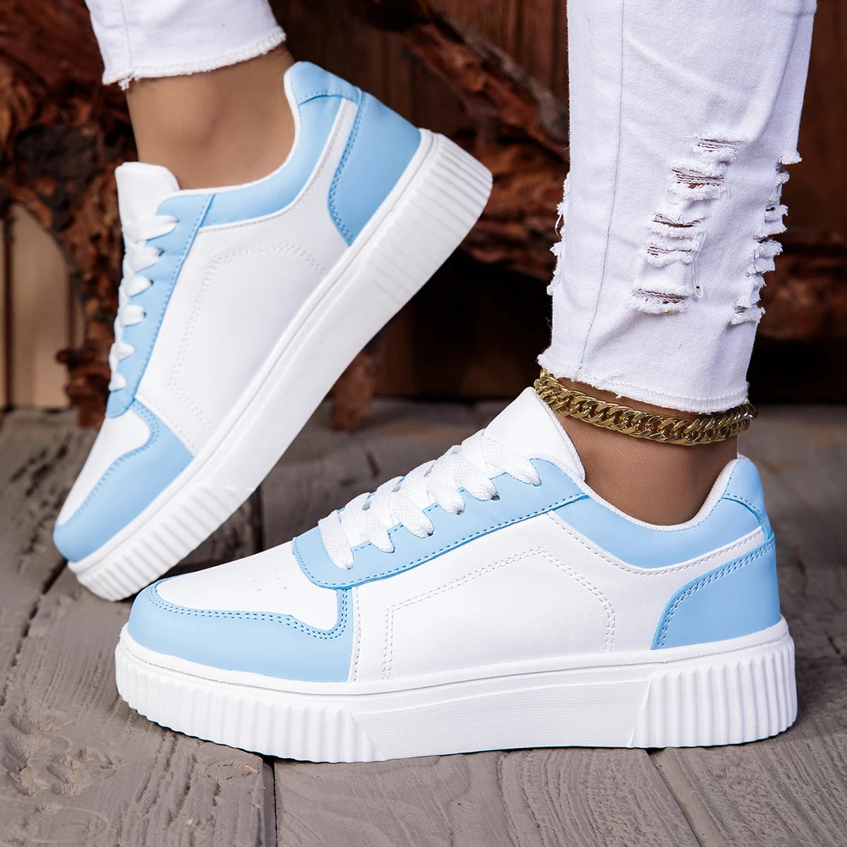 ZERJER Unisex Sneakers, New Arrival Large Size Classic Retro Men's Sports Skate Shoes, White Thick-Soled Tennis Shoes, Solid Col Pi-Mart