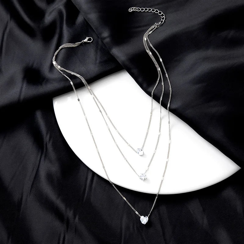 Trendy Zircon Pendant Necklace For Women Multilayer Chain Choker Fashion Female Party Shiny Jewelry Gift Pi-Mart