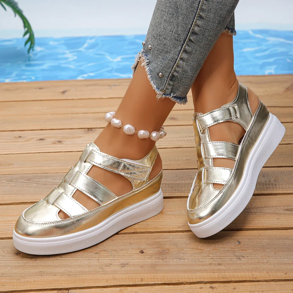 Women Sandals New Summer Wedges Heels Platform Sandals Women Hollow Out Gladiator Sandals Breathable Thick Sole Shoes for Women LadyShow.Store