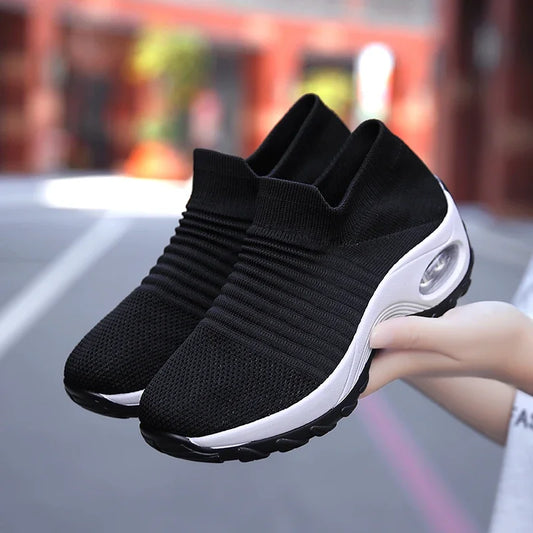 Women Sneakers Summer Fashion Black Sports Casual Shoes Breathable Mesh Lightweight Air Cushion Non-Slip Running Shoe Zapatillas LadyShow.Store