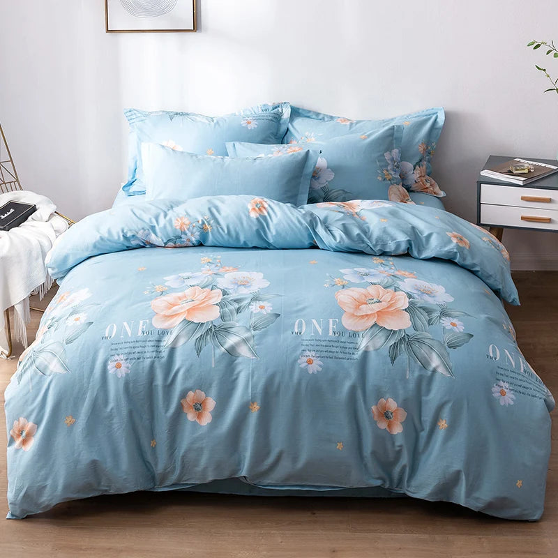 3PC 100% Cotton Duvet Cover Set Printing Bedding Set Cotton Soft Skin Friendly 1 Quilt Cover 2 Pillowcase Pi-Mart