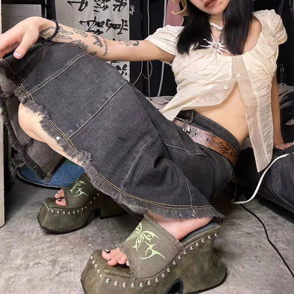 Punk Chunky Heels Mule Shoes Sandals For Women Rivet Platform Slide Sandals Open Toe 2026 Summer Trendy Shoes Street Women Shoes Pi-Mart
