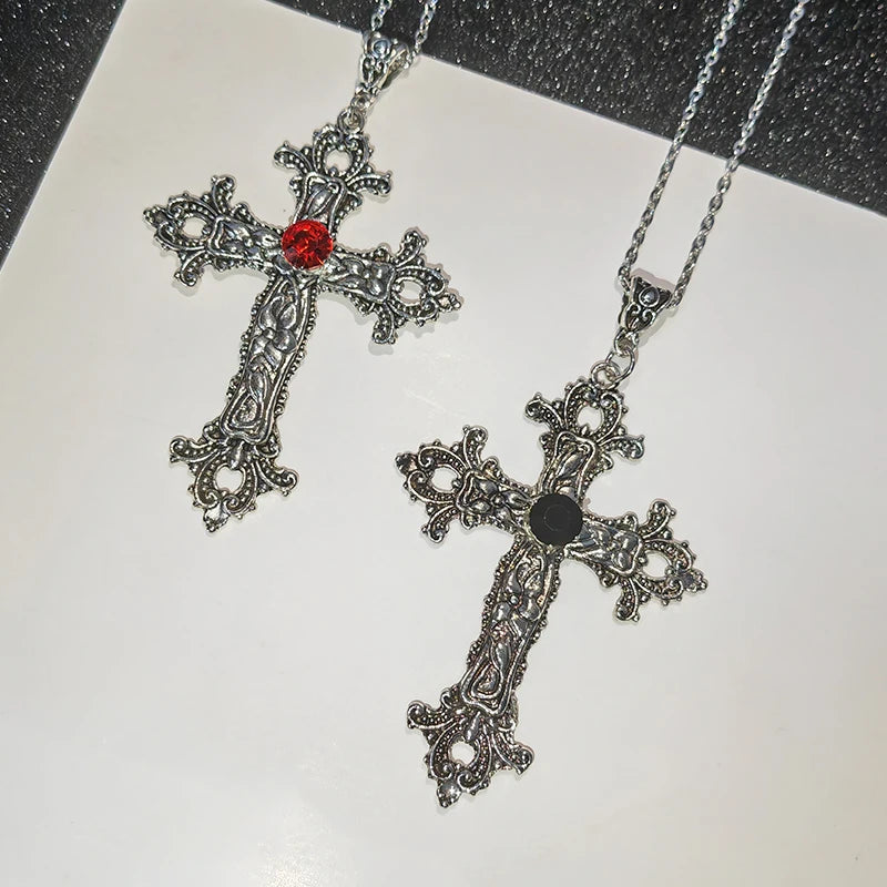 Gothic Big Zircon Cross Necklace Unisex Y2K Irregular Goth Large Cross Pendant Necklaces  for Men Women Couple Necklace Jewelry Pi-Mart