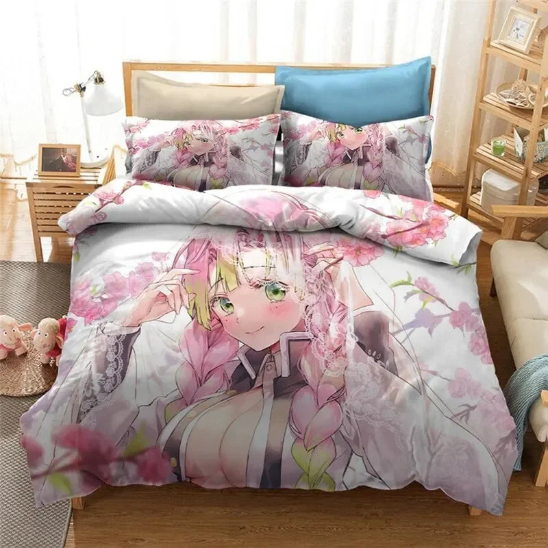 Anime Demon Slayer Duvet Cover Pillowcase 3D Printed Bedding Set Double Twin Full Queen King Adult Kids Bedclothes Quilt Cover Pi-Mart