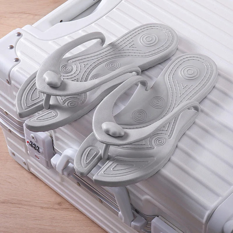 Folding Slippers Trip Travel Portable Slides Women Men Light Home Hotel Salon Homestay Guest Use Sandals Bathing Beach Shoes LadyShow.Store