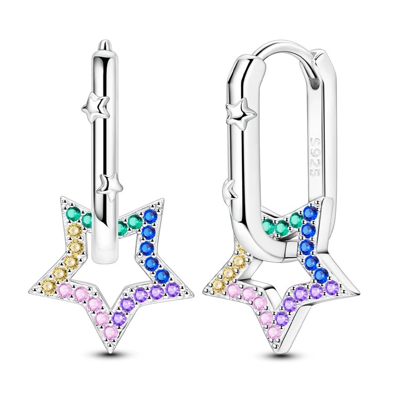 Genuine 925 Sterling Silver Love Feather Earrings Fit Original Charms Hoop For Women Girls Stud Earring Fine Jewelry Gifts Pi-Mart